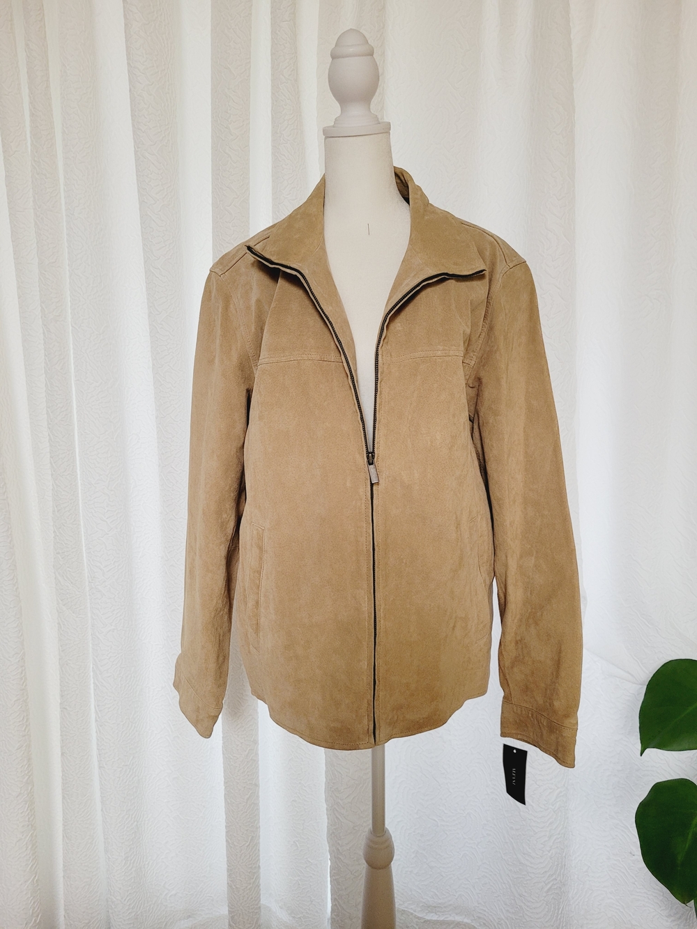NWT Alfani Men's Suede Leather Zip Jacket Tan Medium